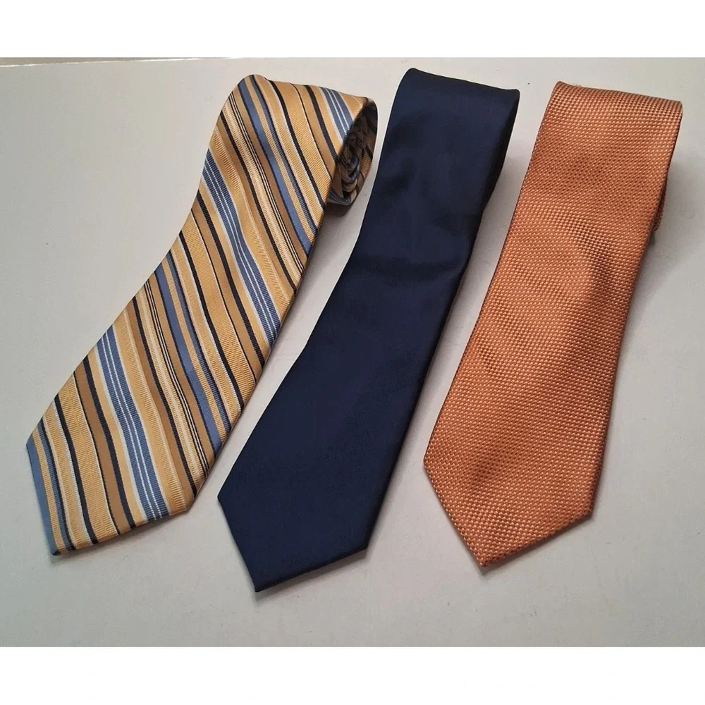 Lot of 3 Michael Kors 100% Silk Neckties Orange Navy Blue Diagonal Repp Yellow